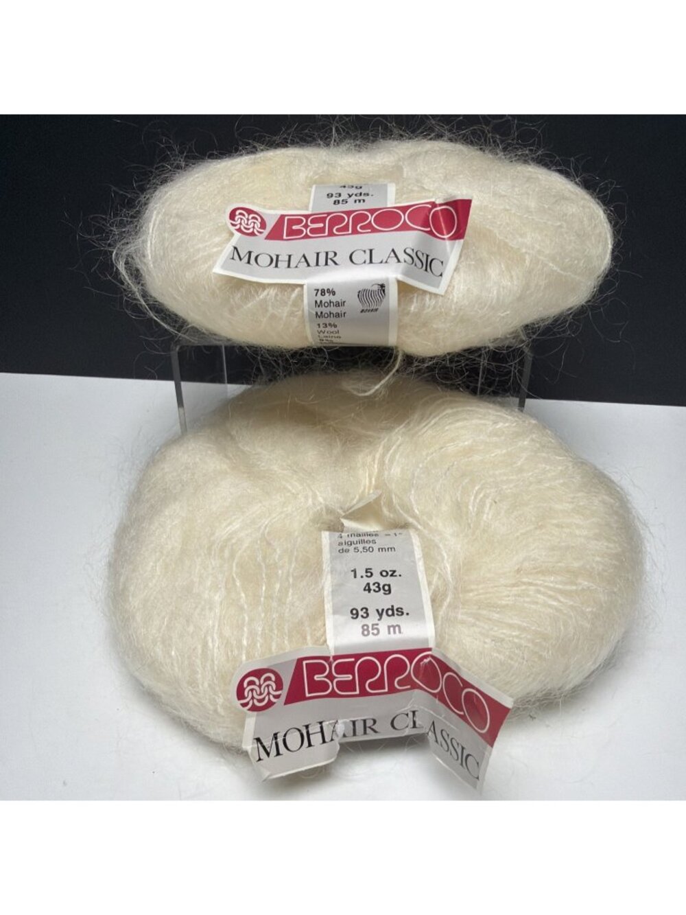 Berrocoâ Mohair Classic Ivory Color 8233 Lot Of 2 Skeins 43 Grams 93 Yards
